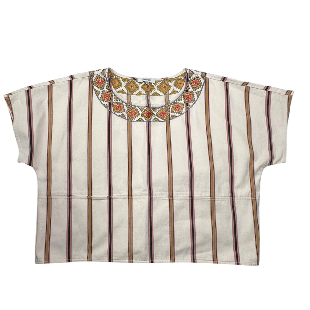 Madewell Women's Embroidered Boxy Crop Top Size XL